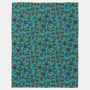 Manta Polar Lindo patrón floral azul turquesa