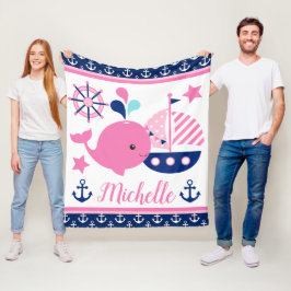 Manta Polar Lindo patrón náutico de ballena rosa y anclas