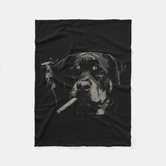 Manta Polar Lindo perro retro Rottweiler fumando Meme (Anverso)