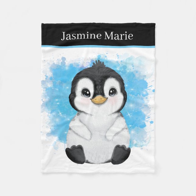 Manta Polar lindo unisex bebé pingüino añadir nombre (Anverso)