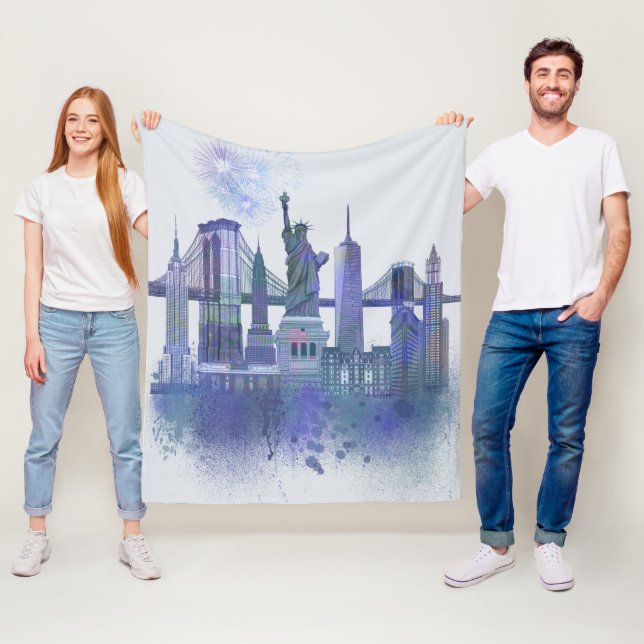 Manta Polar Línea aérea de Nueva York - Azul acuarela (In situ)