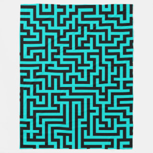 Manta Polar Líneas turquesa de laberinto negro