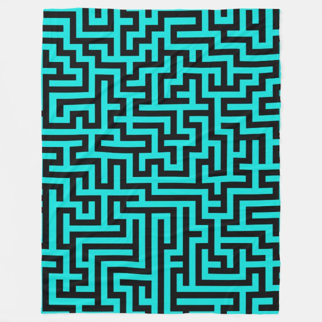 Manta Polar Líneas turquesa de laberinto negro (Anverso)