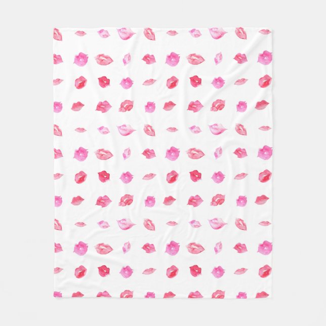 Manta Polar Lips rosadas acuarelas. Moda de patrones, diseño d (Anverso)