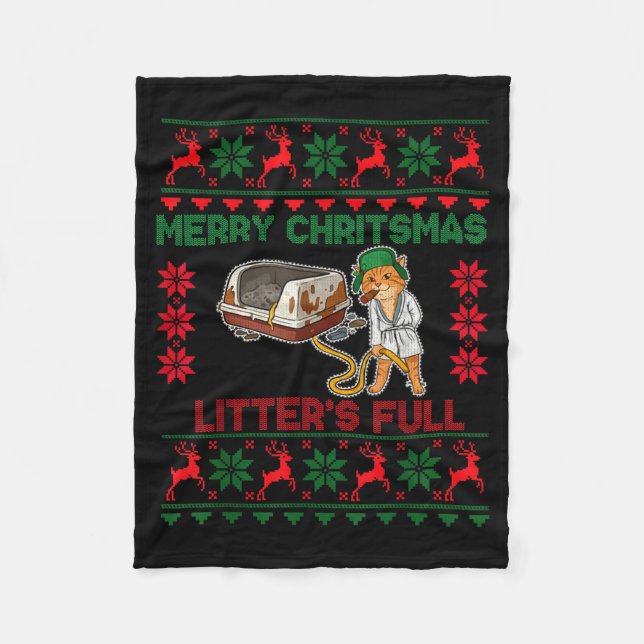 Manta Polar Litter's Full Merry Christmas Funny Cat Lover Ugly (Anverso)