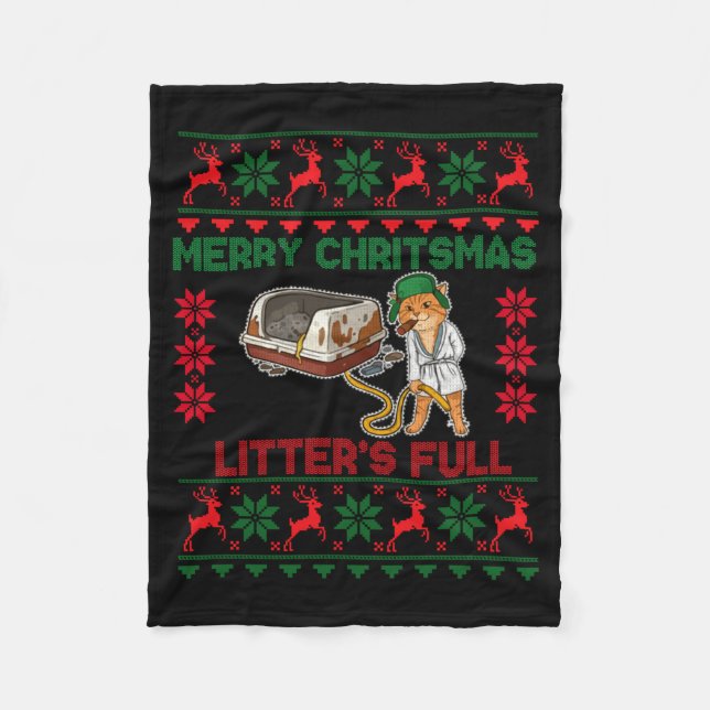 Manta Polar Litter's Full Merry Christmas Funny Cat Lover Ugly (Anverso)