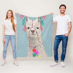 Manta Polar Llama adornada - blanco