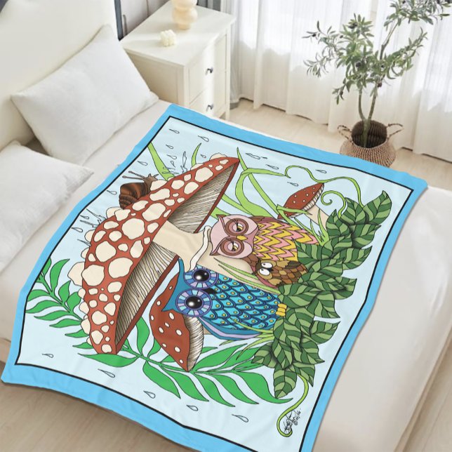 Manta Polar Lluvia en hongos de la familia Cute Owl (Subido por el creador)