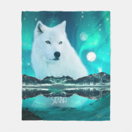 Manta Polar Lobo ártico y noche mágica con luces del norte