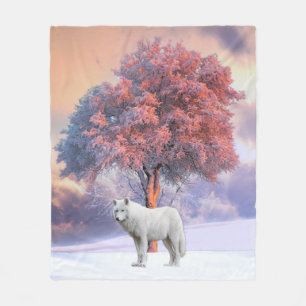 Manta Polar Lobo blanco en invierno Matrícula rosa