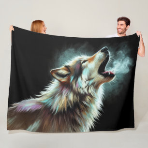 Manta Polar Lobo de Pastel Duro sobre Negro
