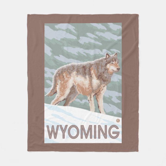 Manta Polar Lobo gris StandingWyoming (Anverso)