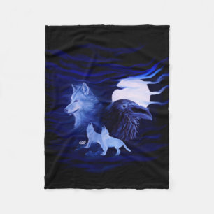 Manta Polar Lobos y Raven con luna llena