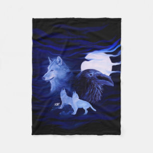 Manta Polar Lobos y Raven con luna llena