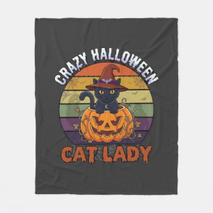 Manta Polar Loca Señora Gato de Halloween Sombrero de Bruja de