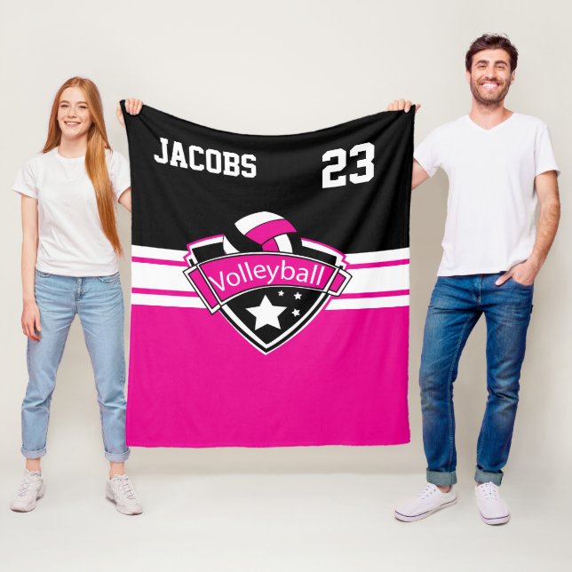 Manta Polar Logo de voleibol en rosa caliente, blanco y negro (In situ)