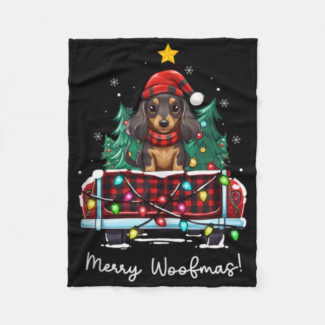 Manta Polar Long Haired Dachshund Christmas Dog Truck Plaid Fu (Anverso)