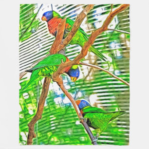 Manta Polar Loris de colores en una rama - loros - pintura