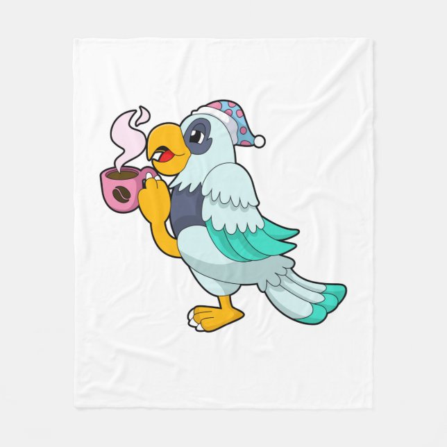 Manta Polar Loro con taza de café (Anverso)