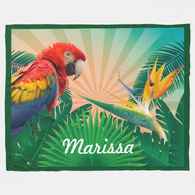 Manta Polar Loro tropical con nombre o presupuesto personaliza (Frente (Horizontal))