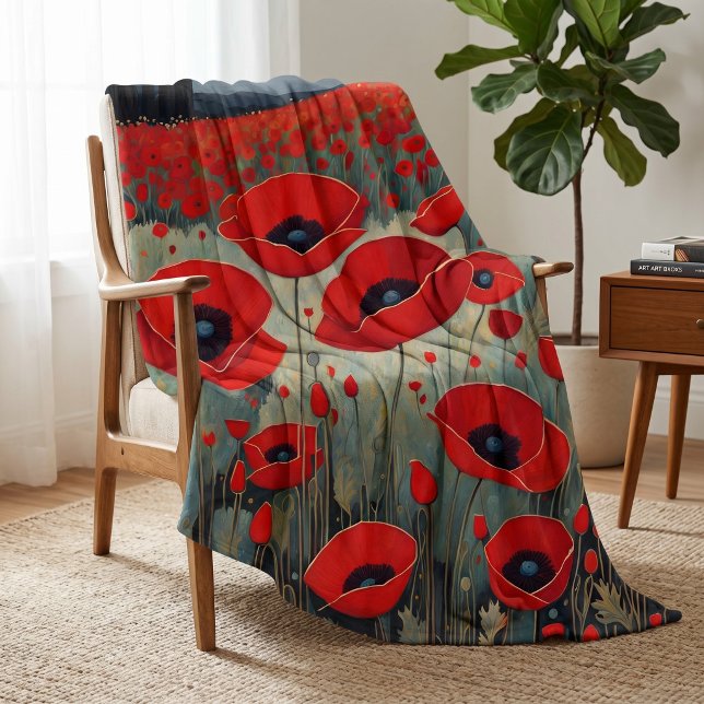 Manta Polar Los Coppies (The Poppies Fleece Blanket from Ricaso. Stunning red poppy flower art throw. available in 3 sizes)