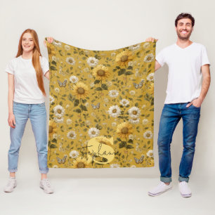 Manta Polar Los girasoles y las mariposas en fondo amarillo 1