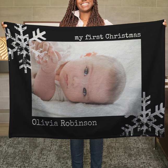 Manta Polar Los primeros copos de nieve de fotos negras de Nav (Snowflake Baby's 1st Christmas holiday keepsake photo ornament perfect to bring joy to others.)