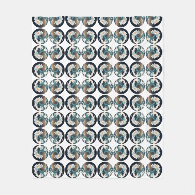 Manta Polar Loto blanco y ola oceánica - Elegancia en movimien (Anverso)