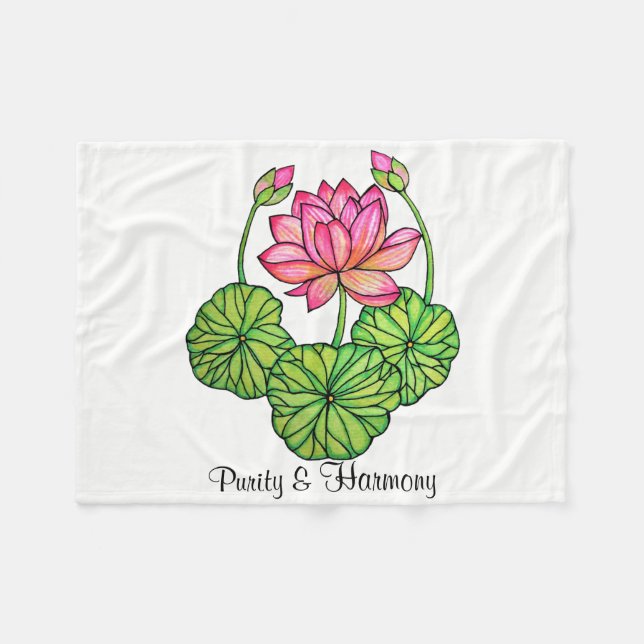 Manta Polar Loto rosa acuarela con manchas y hojas (Frente (Horizontal))