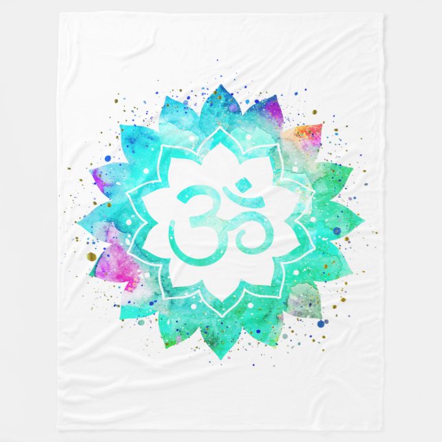 Manta Polar *~* Lotus OM Símbolo Flor Mandala Nueva era Blanco (Anverso)