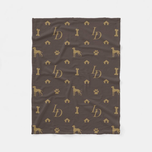 Manta Polar Louis Doberman Silhouette Monogram Perro de lujo (Anverso)