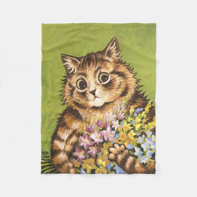 Manta Polar Louis Wain Cat Con Flores (Anverso)