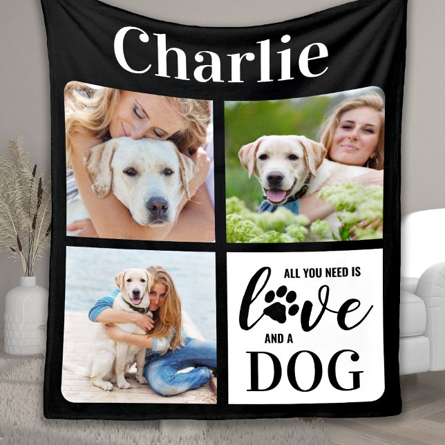Manta Polar Love And A Dog Personalized 3 Pet Photo Collage  (Subido por el creador)