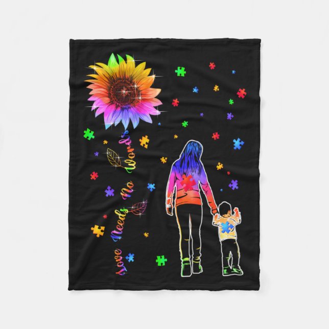 Manta Polar Love Autism Awareness Month Need No Words Sunflowe (Anverso)