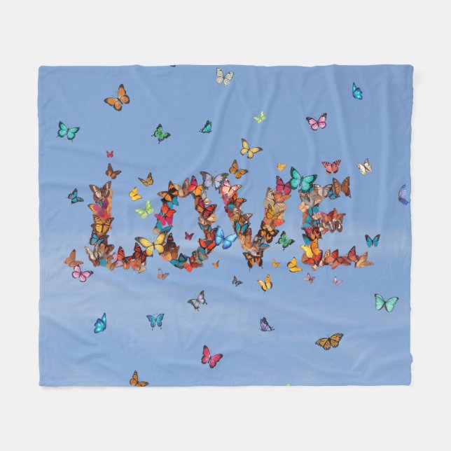 Manta Polar LOVE Blue Sky Butterflies | Inspirational Hope Joy (Frente (Horizontal))