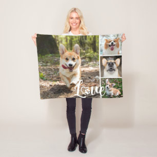 Manta Polar LOVE Dog 4 Collage de fotos Paw Print Heart