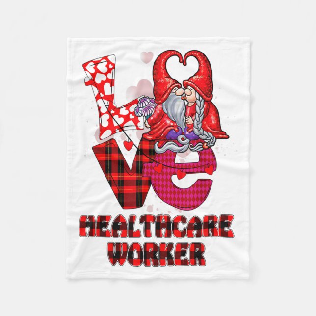 Manta Polar Love Gnome Healthcare Worker Valentines Day Heart  (Anverso)