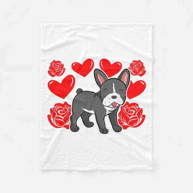 Manta Polar Love Heart Valentines Day Roses French Bulldog Bo  (Anverso)