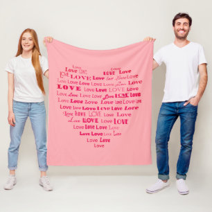 Manta Polar Love Heart Word Cloud - Fuchsia on Pastel Pink