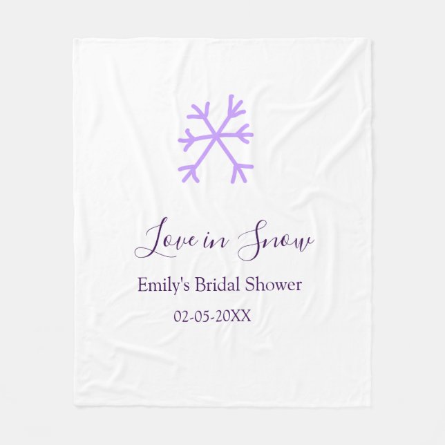 Manta Polar Love in Snow bridal shower purple snowflakes paste (Anverso)