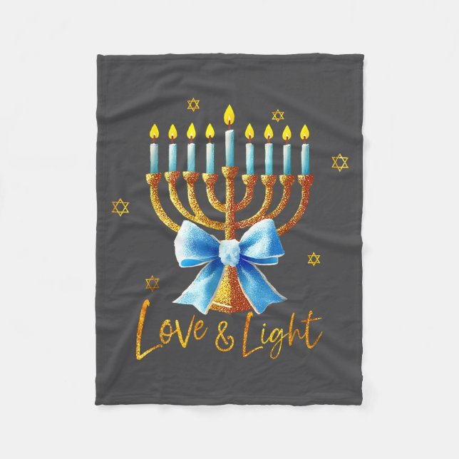 Manta Polar Love Menorah Chanukah Light Hanukkah Blue Coquette (Anverso)