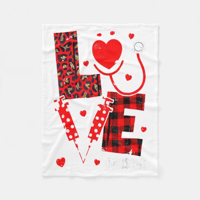 Manta Polar Love Nurse Life Valentine Day Leopard Plaid Red He (Anverso)