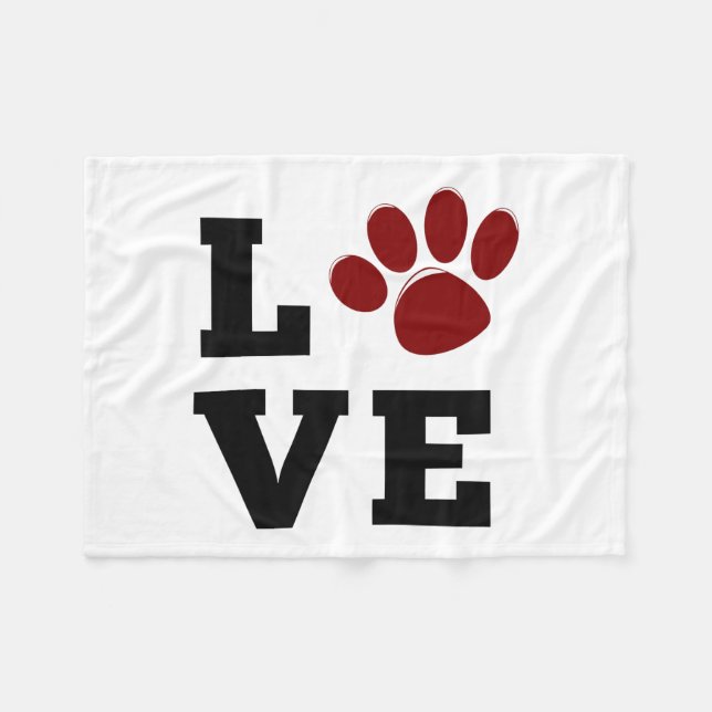 Manta Polar Love Paw Print Animal Lover Dog Lover (Frente (Horizontal))