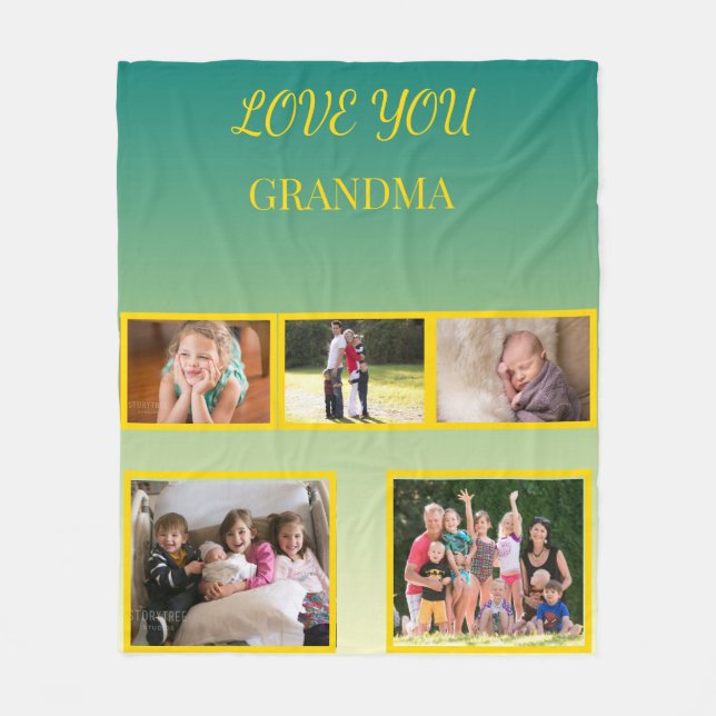 Manta Polar Love You Grandma Photo Collage and Gold Script (Anverso)