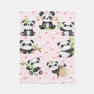 Manta Polar Loveable Pandas & Heart Pattern