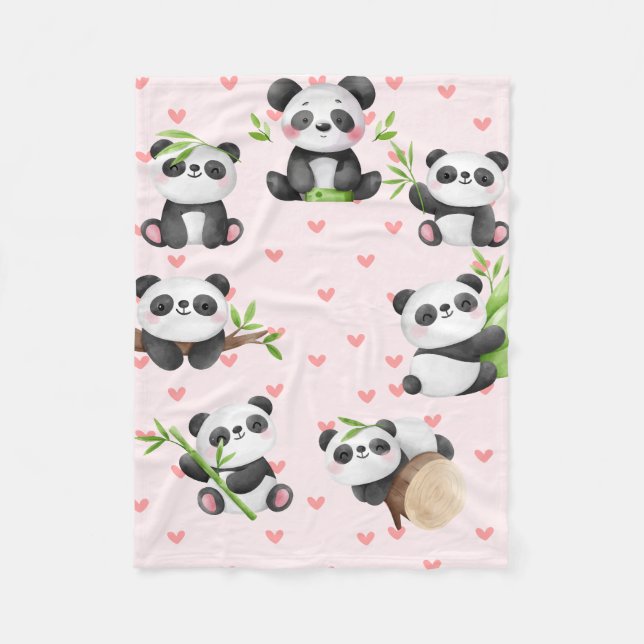 Manta Polar Loveable Pandas & Heart Pattern (Anverso)