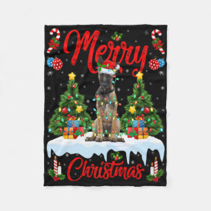 Manta Polar Luces Árbol de Navidad Santa Perro Malinois Belga