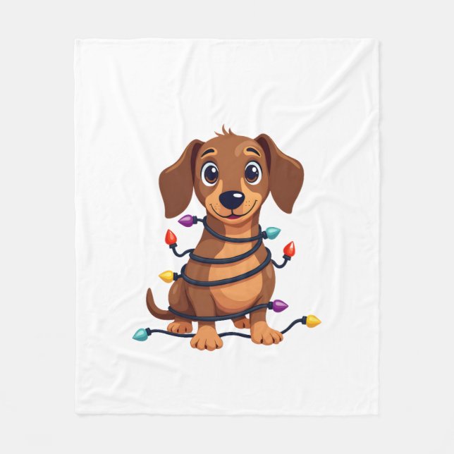 Manta Polar Luces de Dachshund de Navidad (Anverso)
