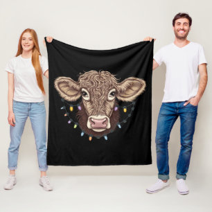 Manta Polar Luces de granja de amante de vaca de Navidad Granj