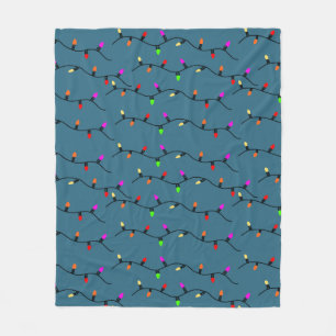 Manta Polar Luces de Navidad Coloridas Sobre Azul